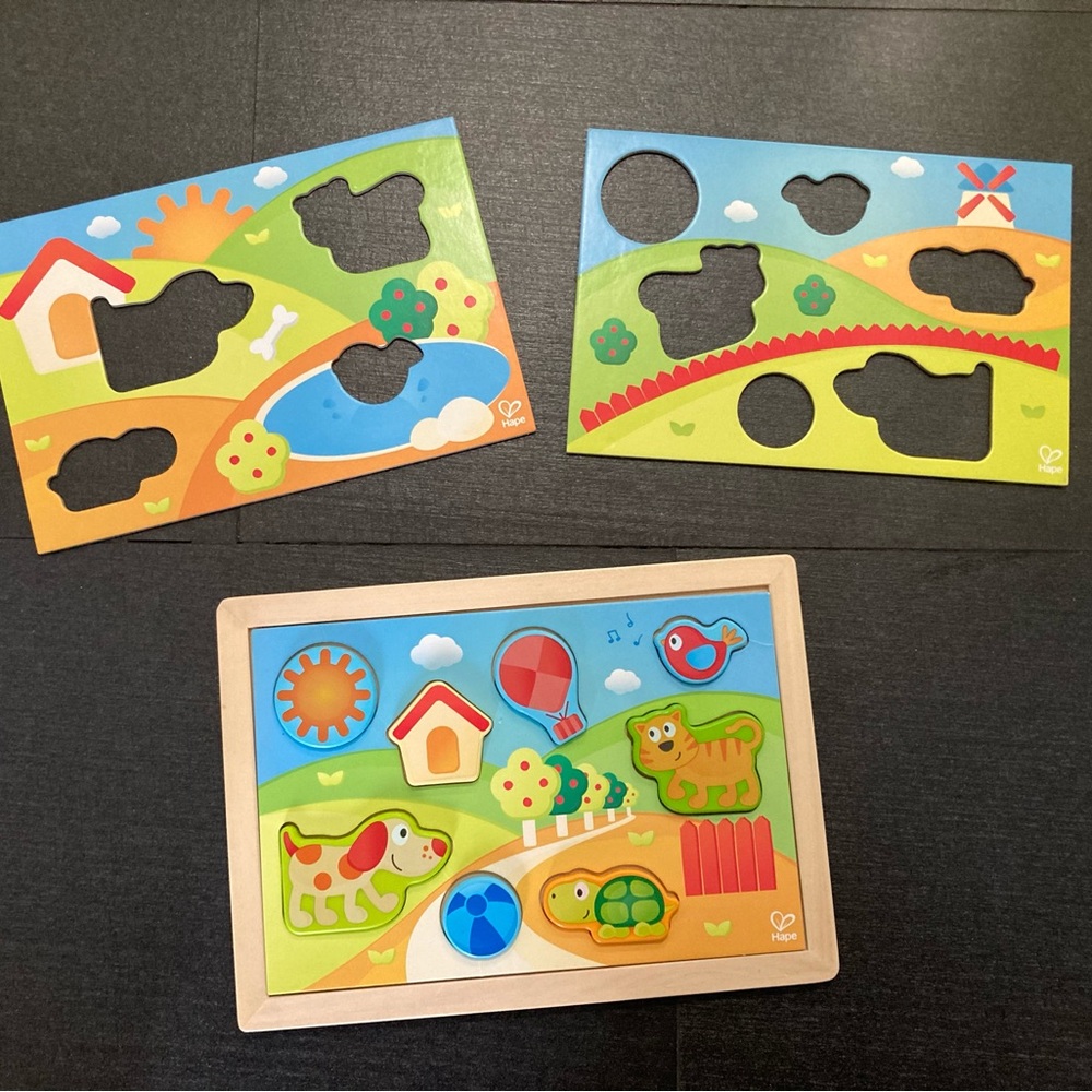 HAPE puzzle with 3 interchangeable backgrounds NWOT